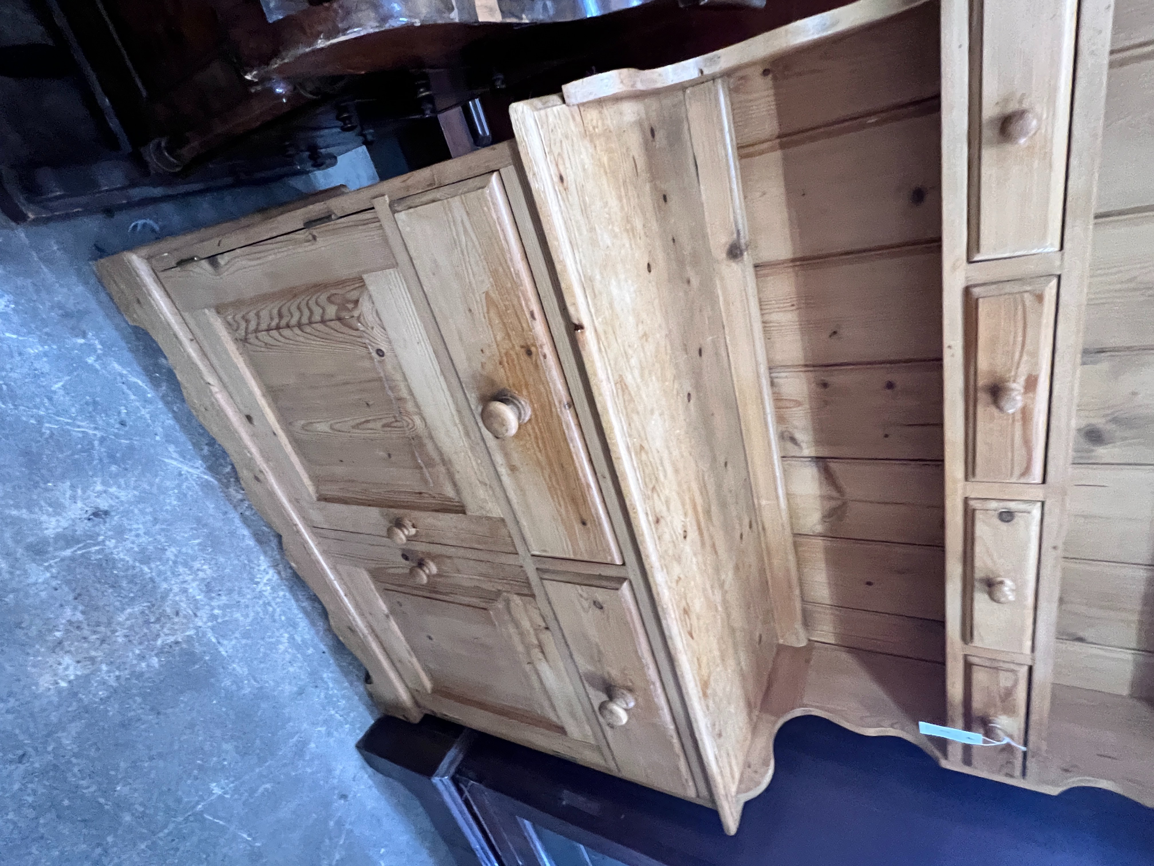 A Victorian style narrow pine dresser, width 104cm, depth 42cm, height 185cm